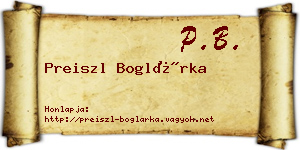 Preiszl Boglárka névjegykártya